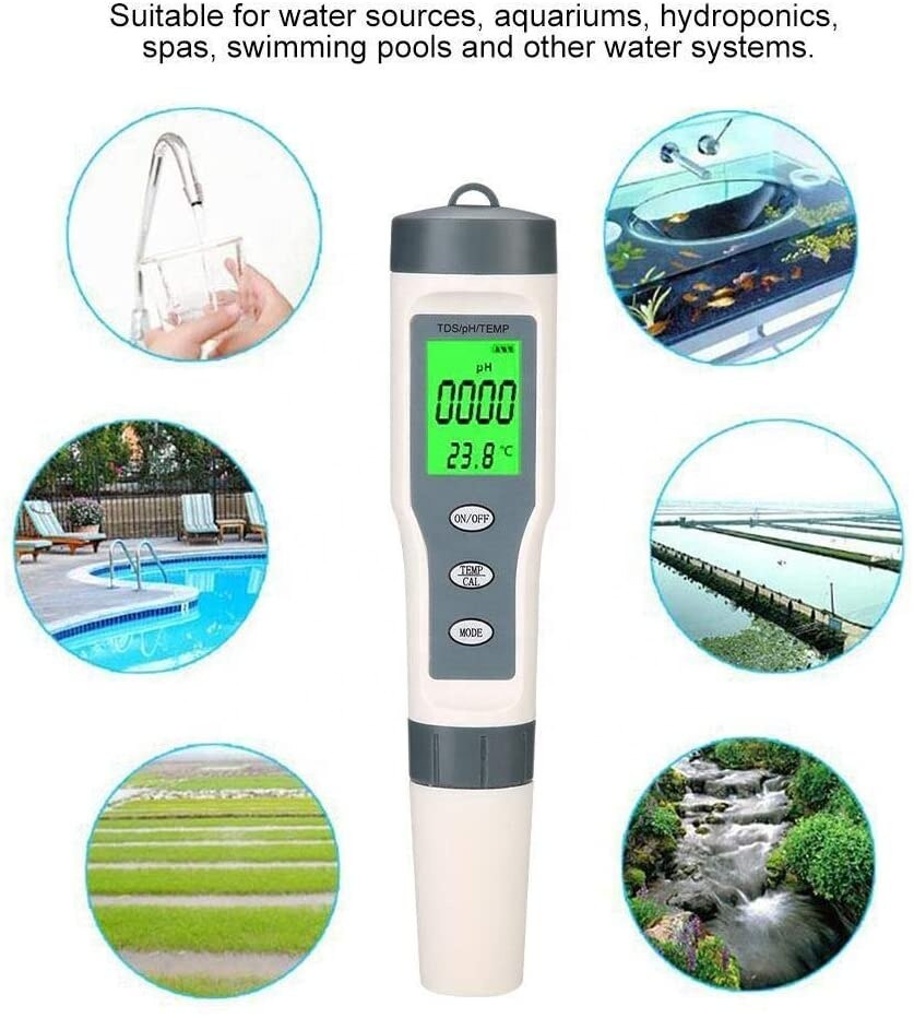 3 In1 Ph Meter Tds Meter Ec Meter Thermometer Digitale Water Tester Voor Hydrocultuur Aquaria Zwembaden Drinkwater