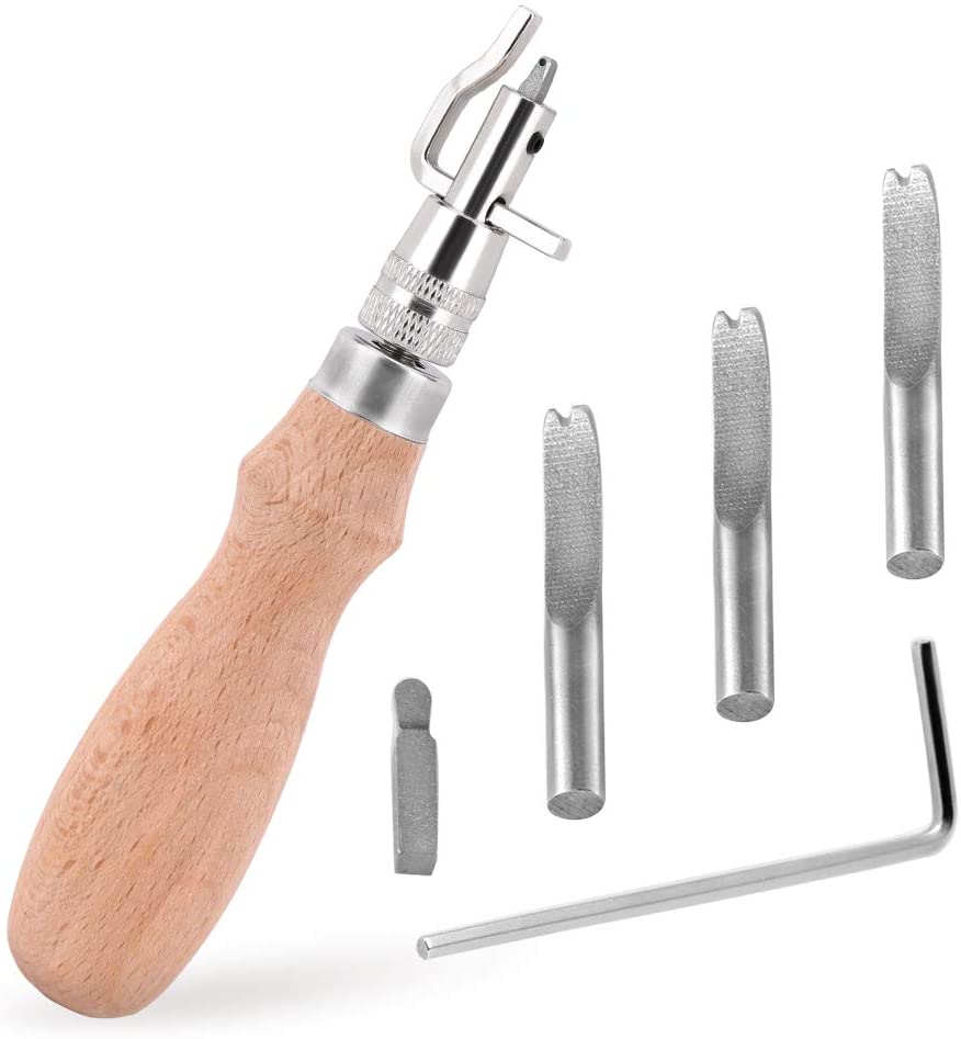 KAOBUY Leather Groover Tool, 7in1 Pro Adjustable Stitching Groover And Creasing Edge Beveler, Leather Carving Cutting Edge Tools