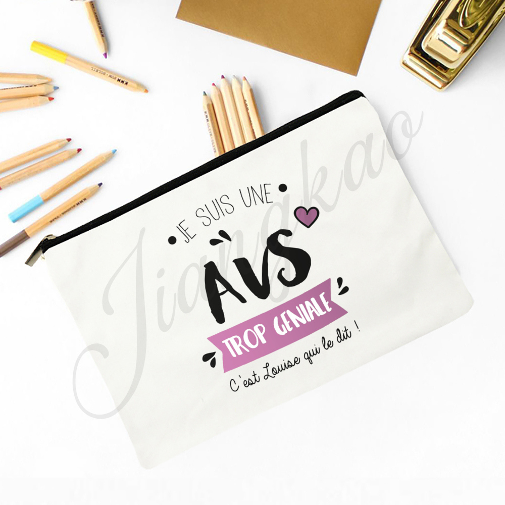 Franse bedrukte make-uptas Reizen Neceser Reistoilettas Organisator Schoolpotloodzakken Afstudeercadeau voor Maitresse Atsem Aesh Avs: Donkergrijs