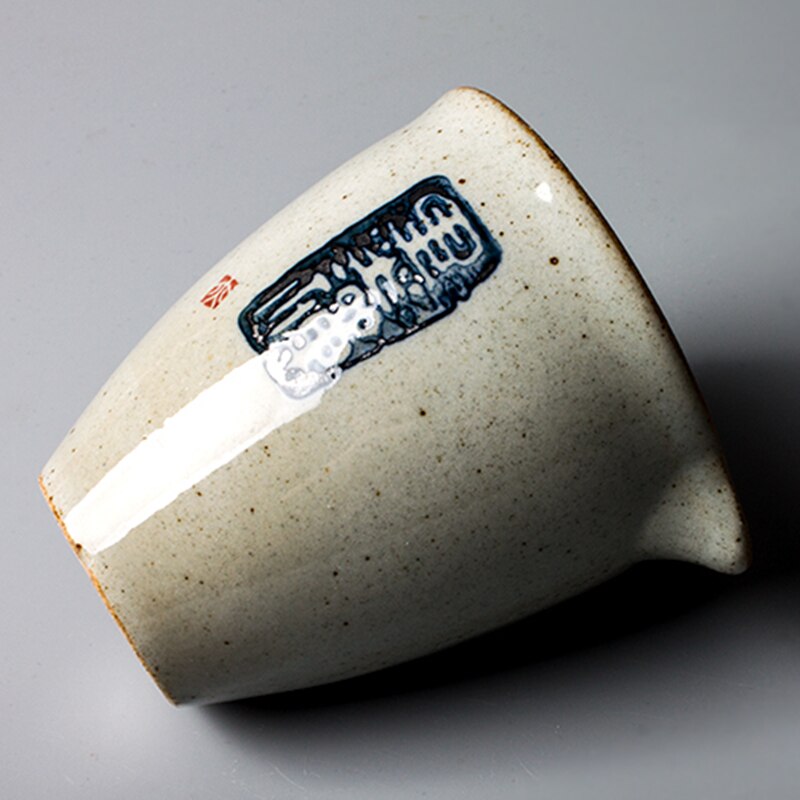 Zen Hand Painted Pottery Fair Cup Chinese Blue Tea Mugs Kung Fu Vintage Tea Sea Round Cycle Teacup Teaware Tea Ceremony Utensil