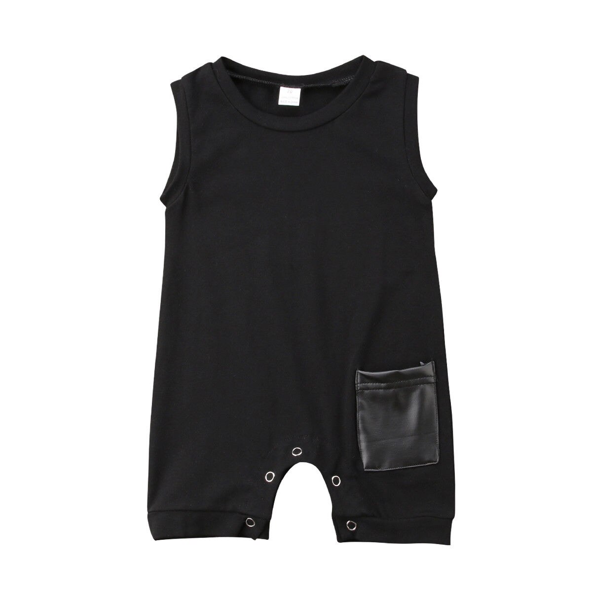 Brand Cute Toddler Baby Boys Girl Cotton Romper Sleeveless Jumpsuit Pocket Patchwork Outfits Kids Clothes Sunsuit Sets: Black / 12M