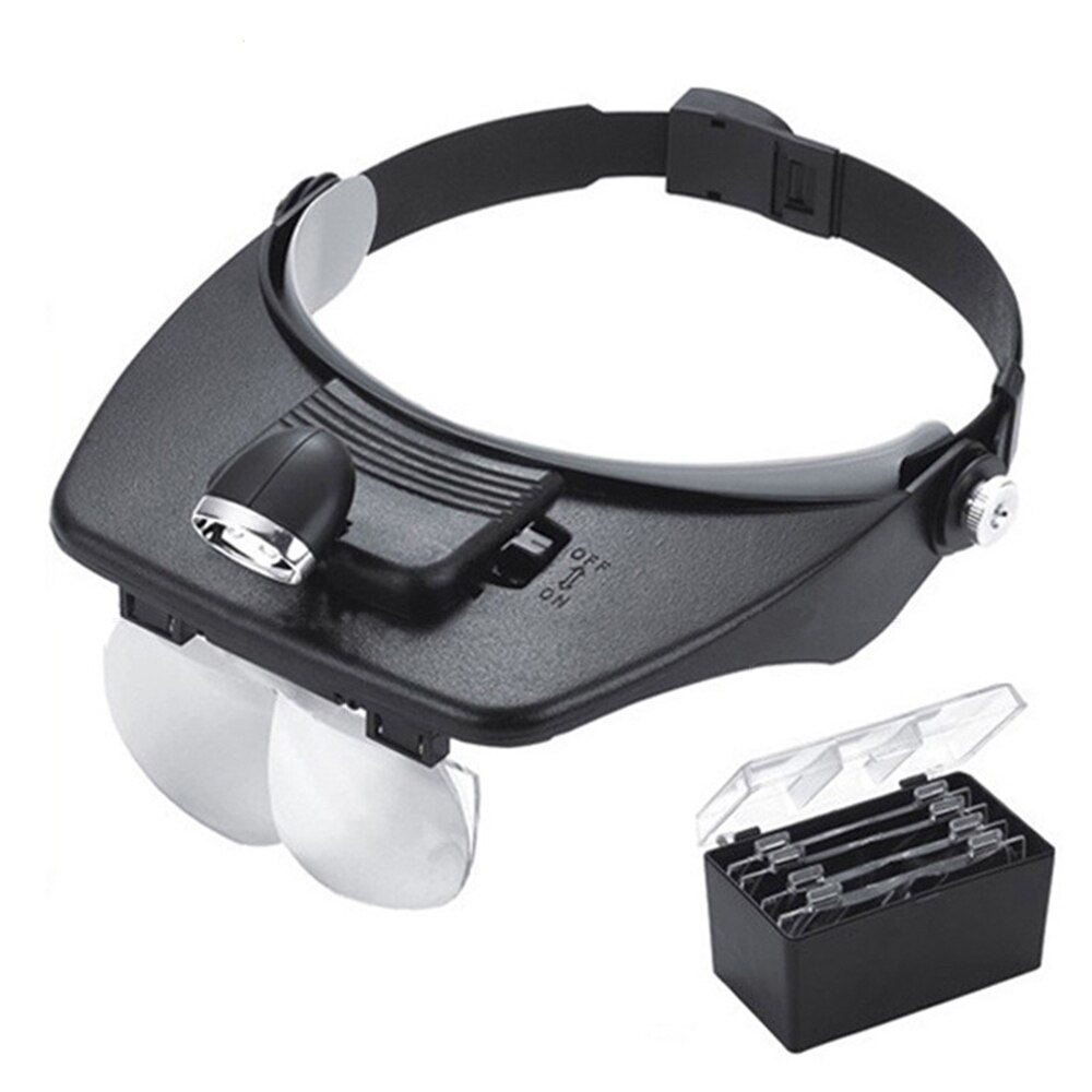 Head Mounted Illuminating Glasses Magnifier with 2 Led Lights 4 Adjustable Lens Loupe Magnifying Glass For Tool Repai Toys: FDJ039