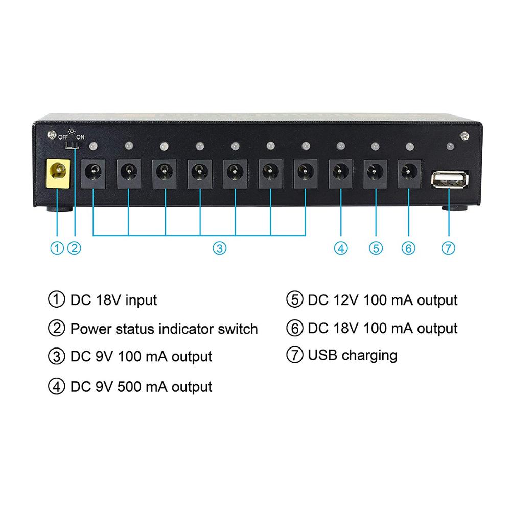 Rowin – alimentation électrique pour pédales de guitare PW-1, 10 sorties DC isolées pour pédale d&#39;effet 9V/12V/18V avec Port de chargement USB