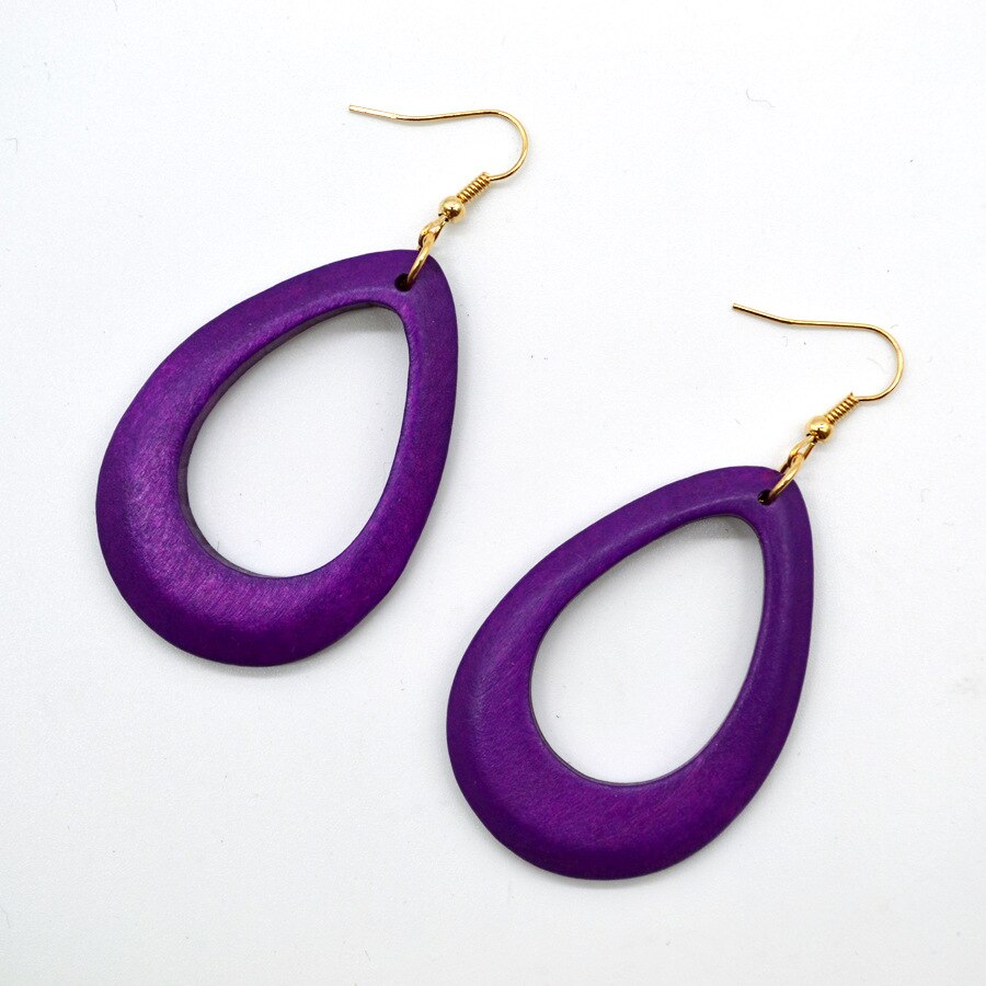 Yuluch 2018 nova moda nova personalidade brincos de madeira para as mulheres do vintage simples jóias para meninas festa presente arte acessórios: Purple