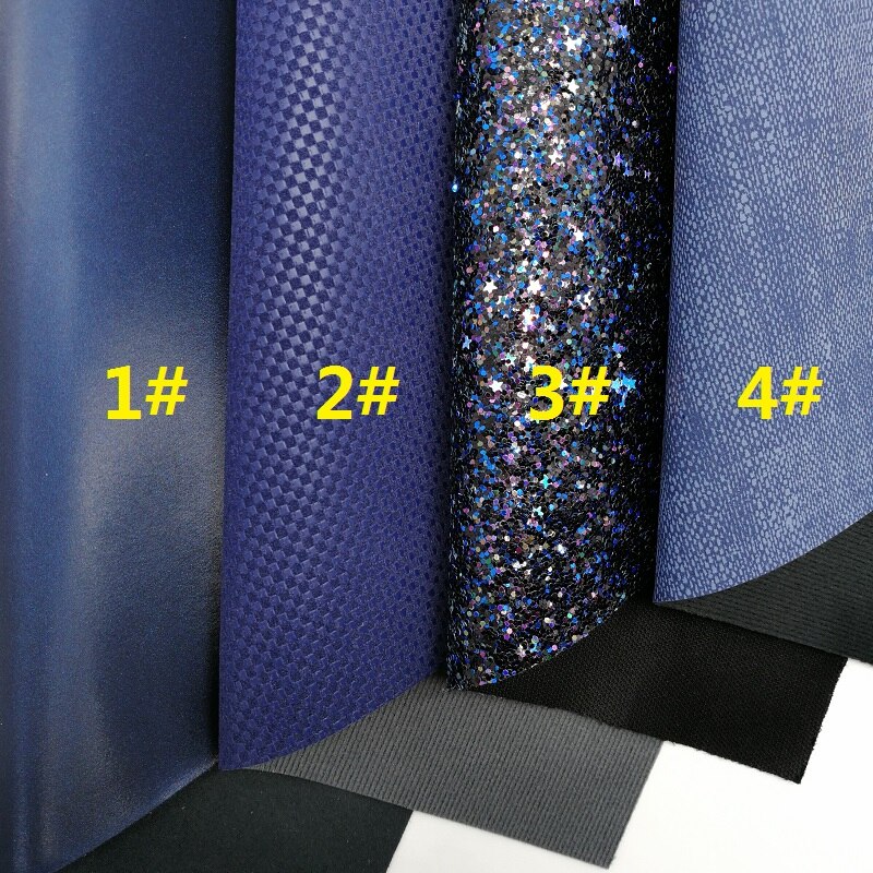 Tela azul marino con purpurina, tela de piel sintética, hojas de tela de cuero sintético de mezclilla para arco A4 21x29CM parpadeo Ming XM655