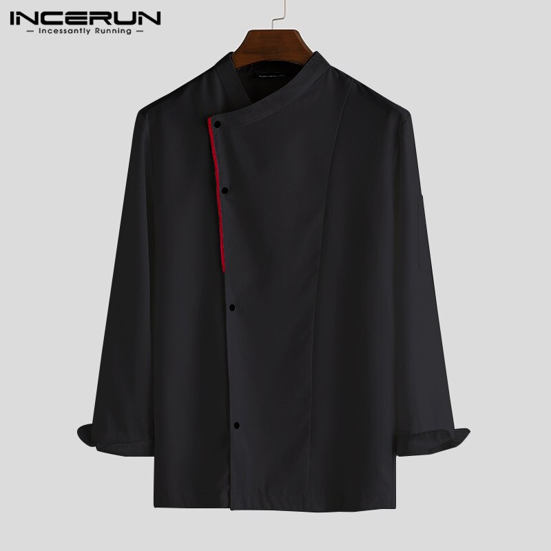 Menn kokk uniform langermet single breasted kjøkken mat service topper kjeledress catering restaurant kokk menn klær incerun 5xl: Svart / Xxxl