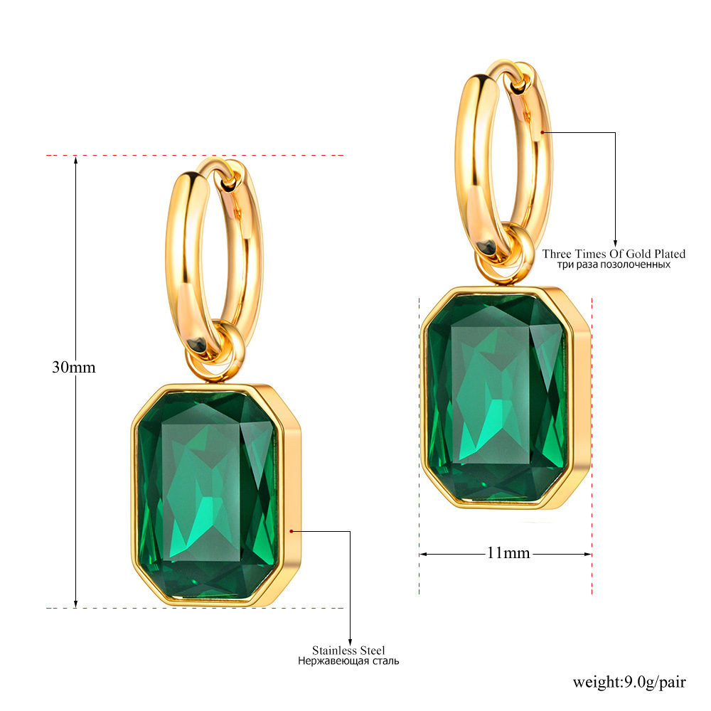 Lokaer-pendientes de aro cuadrados geométricos de acero inoxidable, aretes de cristal de circonia cúbica brillante, joyería para mujer,ьги E22115