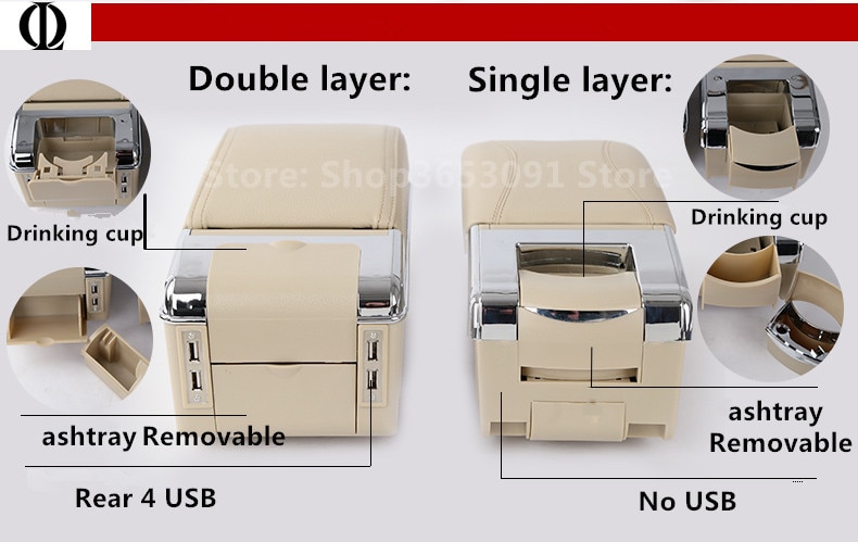 For Opel Astra Armrest box central Store content Astra armrest box with cup holder ashtray with USB interface