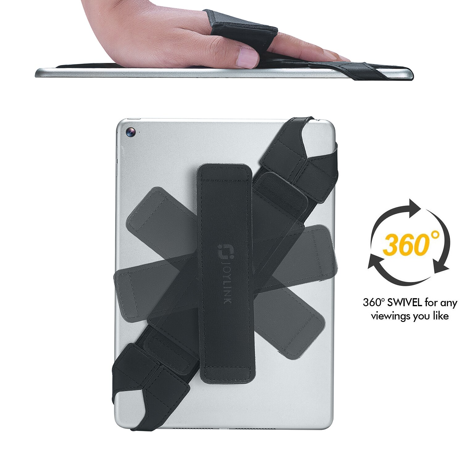 Tablet Stand Holder for iPad 9.7 10.5 inch Joylink 360 Degrees Swivel Generic Hand Strap Leather Handle Grip with Elastic Belt