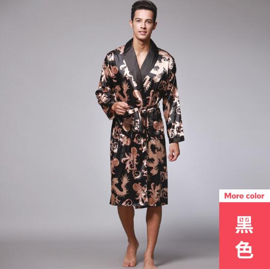 Fdfklak vår höst kimono herr badrock långärmad tryck nattkläder morgonrock herr nattkläder badrock man bata hombre: Svart / Xxxl