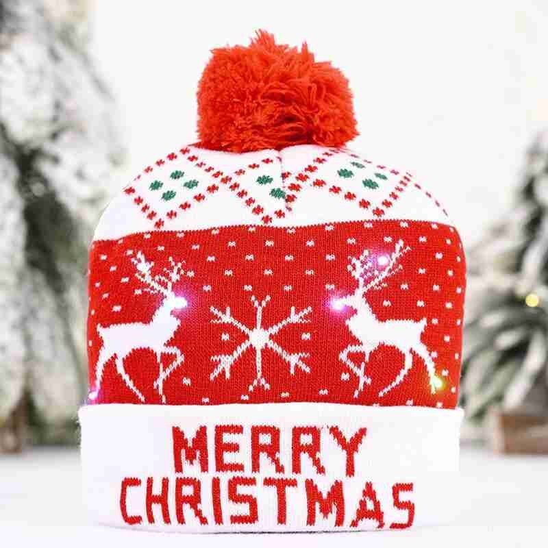 Børn børn piger drenge førte lys jul hatte vinter varm tykkere strikkede beanie hatte flash lampe jul hætter