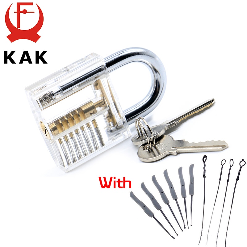 KAK Transparant Zichtbaar Pick Cutaway Praktijk Hangslot Lock Met Gebroken Sleutel Verwijderen Haken Lock Kit Extractor Set Slotenmaker Tool