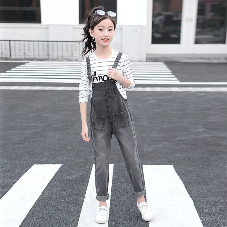 Kids Teens Girls Denim Long Jumpsuit Overalls Playsuit For Girls School Jeans Jumpsuits Romper Clothes Outfits 14 Years