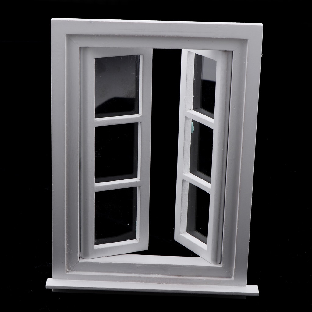 Miniature White Wooden Window, Furniture for 1/12 Dolls House DIY Decoration Accessories