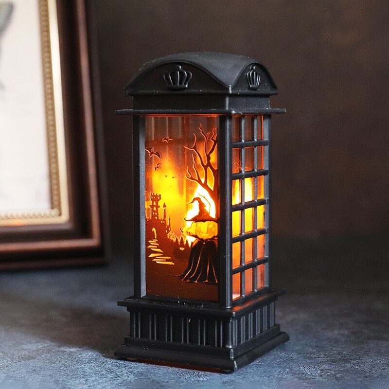 Przenośny retro lampion z dyni na Halloween zamek lampa z płomieniem świąteczna dekoracja rekwizyty
