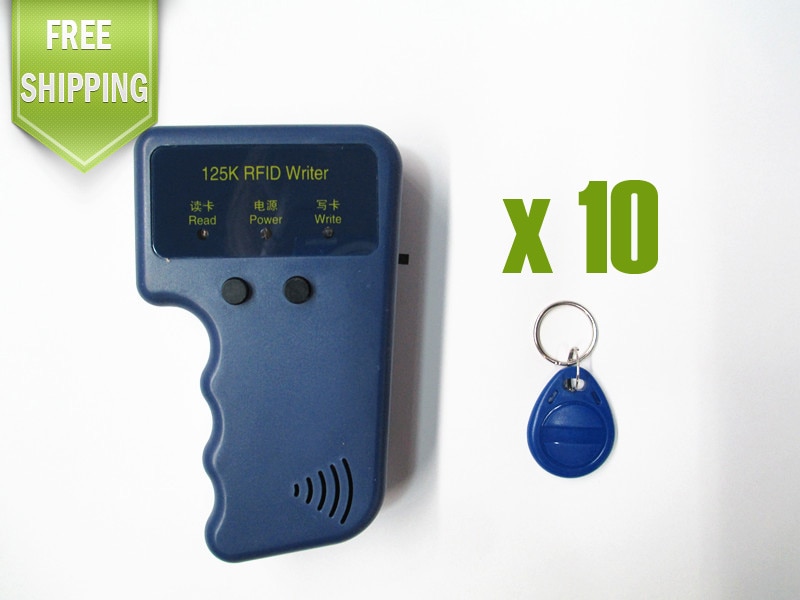 RFID Reader Writer 125KHz ID Card Keyfob duplicator Duplicate/Copy Door System + 10 EM4305 Key Fobs