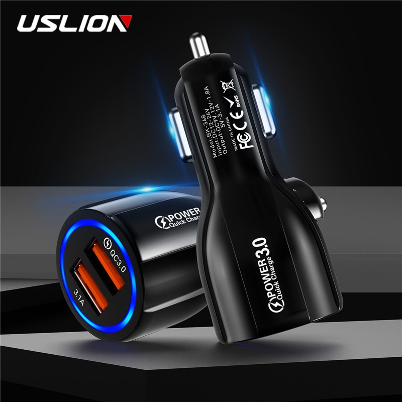 Chargeur de voiture USB 2 ports USLION Charge rapide 3.0 chargeur de téléphone portable chargeur de voiture rapide pour iPhone XS XR 8 Samsung S10 S9 chargeurs