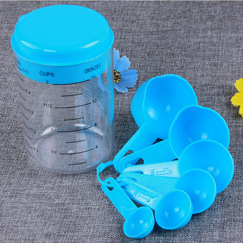 7 Pcs/Set Blue Plastic Measuring Cup Kitchen Measuring Tools Spoons Sets For Kitchen Baking Coffee Graduated Spoons Measuring