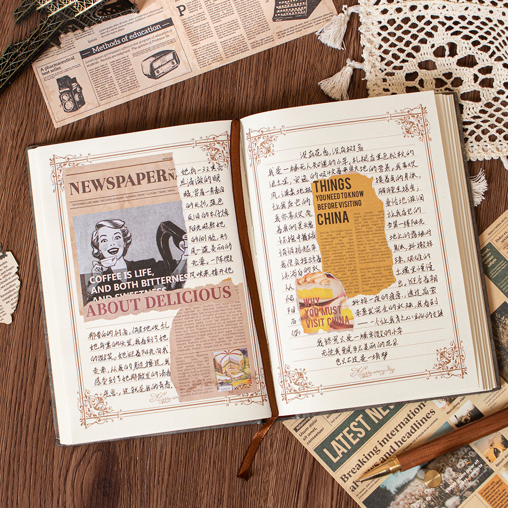 12Pcs Vintage Newspaper Lady Photo Craft Paper Stickers Retro Poster DIY Scrapbooking Material Stickers
