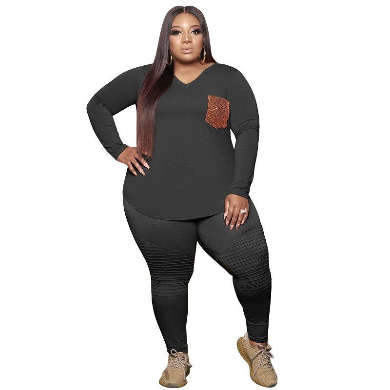 Grande Taille Femmes Vêtements Deux Pièces Ensemble 4xl 5XL 2 pièces Pantalons Et Haut Ensemble décontracté Grande Taille Zestawy Deux Pièces Grande Taille Conjuntos: dark gray / XXXL