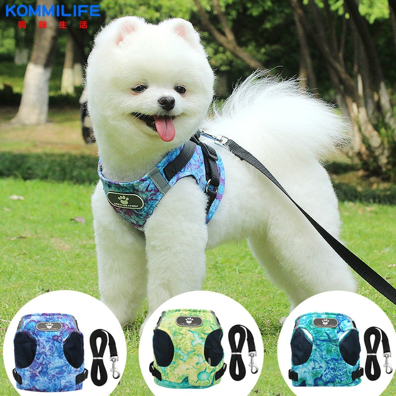 Ademend Pet Dog Harness En Leash Set Marine Life Afdrukken Hond Harnas Vest Reflecterende Kleine Middelgrote Hond Harnas kraag