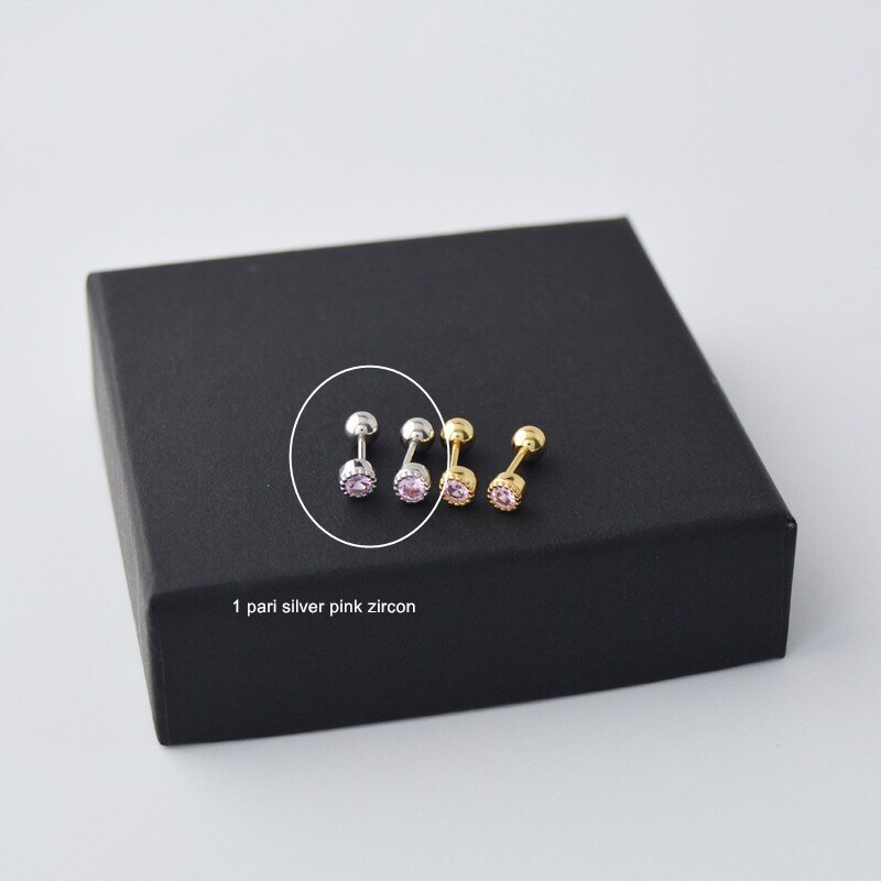 925 Sterling Silber Ohrring Mini Liebe Schraube Stud Ohrring Farbige Zirkon Ohr Knochen Nagel Nette Süße Wilde Mädchen Ohr schmuck: 1 pair silver pink