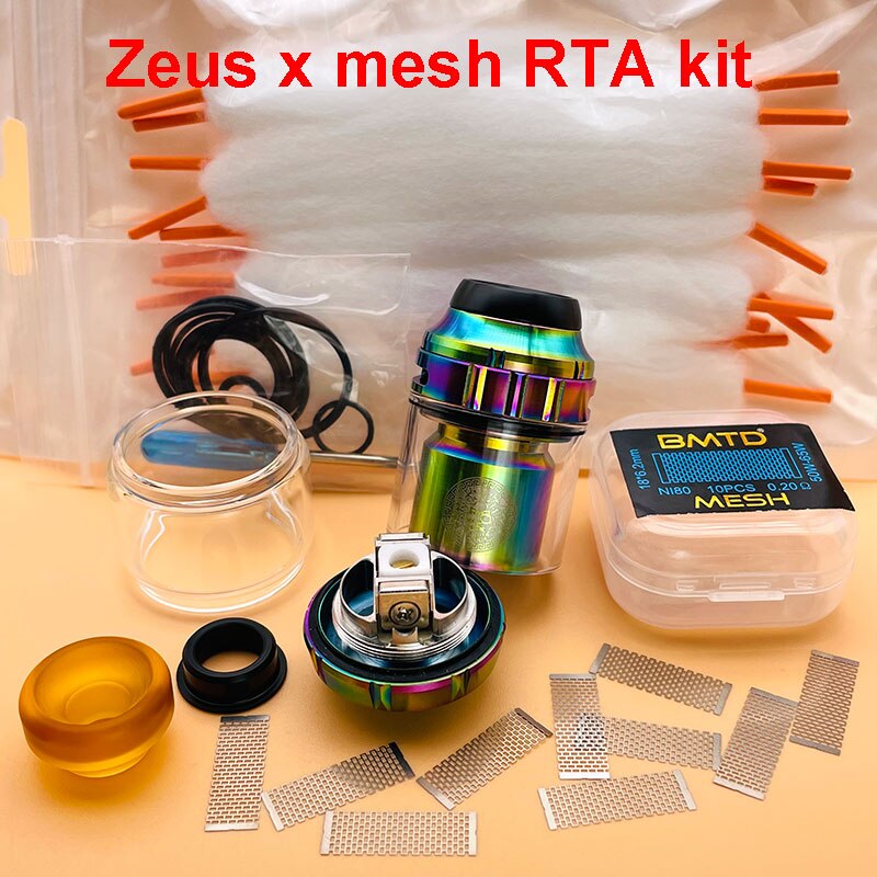 DSXvape zeus x rta zeus x mesh rta atomizer 3.5ml/4.5ml 25mm Ni80 dual coil with mesh deck rebuildable tank vape vaporizer: Rainbow-mesh-Cotton