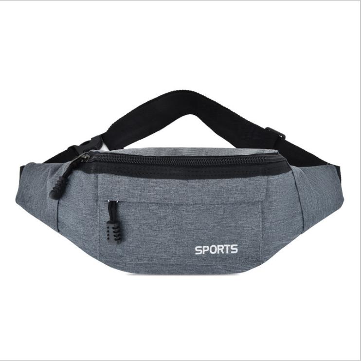 casual Fanny pack men's women's sports running Oxford cloth bag Solid travel chest bag purse: Gray