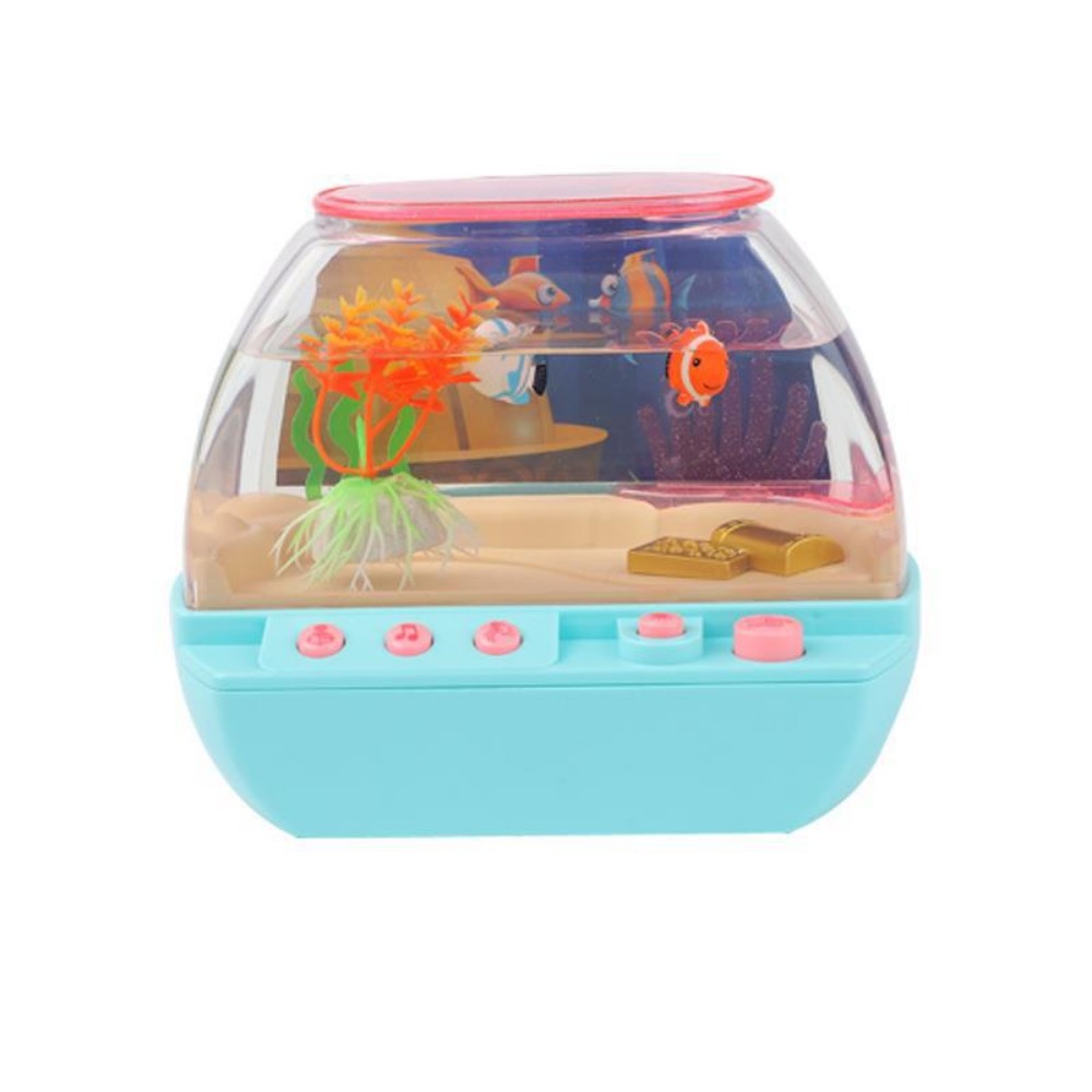 Juguete de acuario Artificial , Mini pecera de simulación encantadora de dibujos animados con música, música eléctrica, juguetes interactivos para acuario: Blanco
