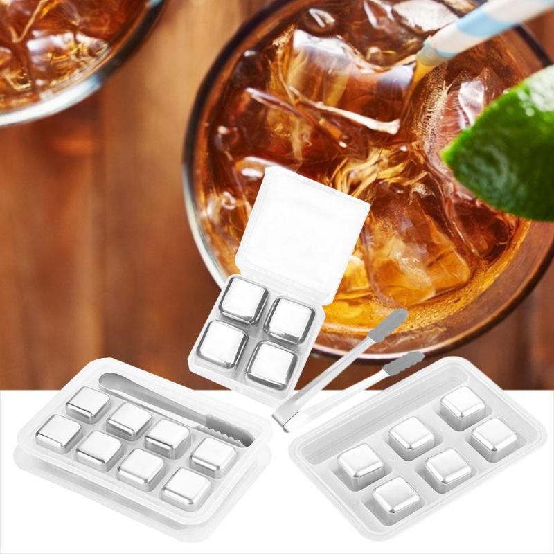 Reusable Bar Whiskey Cooler Stainless Steel Ice Cubes Whiskey Wine Cooling Beer Drinks Cooler Ice Kitchen Gadgets