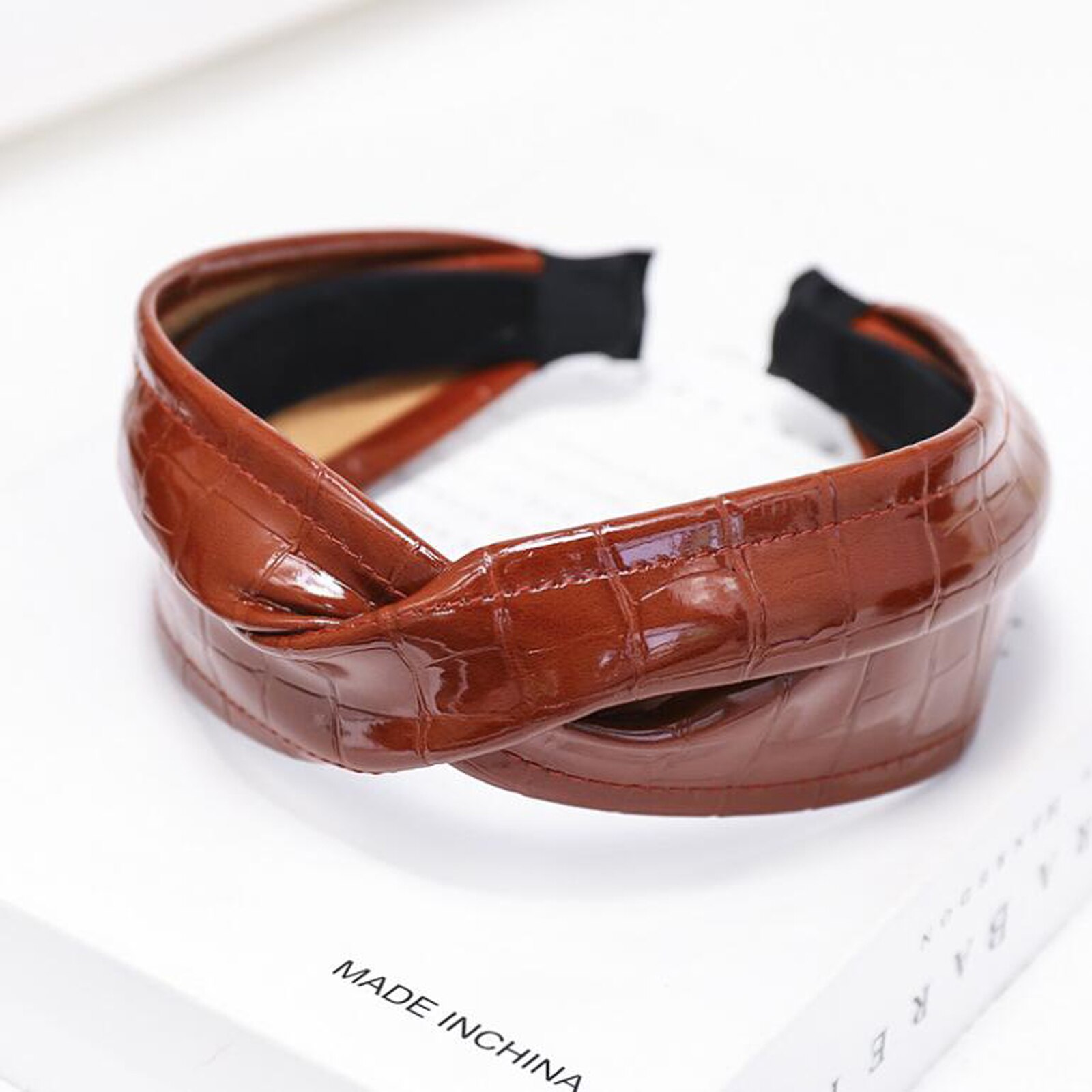 Vrouwen hoofdband kunstlederen haarband brede zijkant kruisknoop hoofddeksel volwassen haaraccessoires