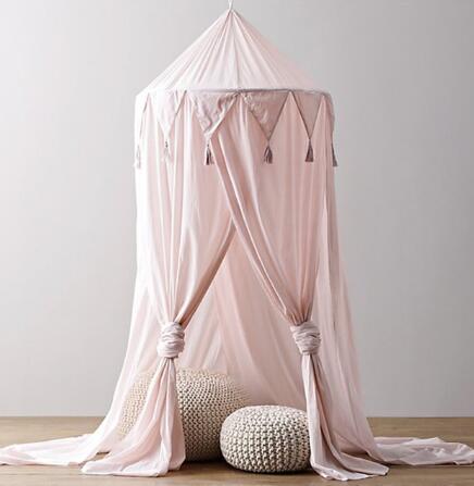 Auvent de lit rond rose blanc/gris, rideau de berceau pour bébé fille, avec dentelle, tente de jeu pour enfants, dôme suspendu, chambre d&#39;enfant: Watermelon red