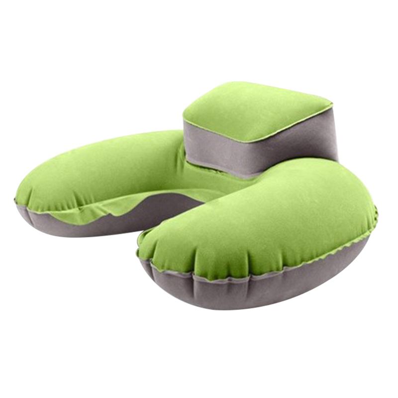 Oreiller gonflable en forme de U, coussin de cou et tête Durable pour voyage, Camping, extérieur (avec bouchon d'oreille): Green