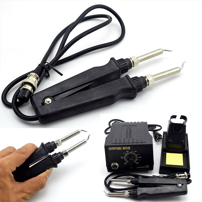 ABS + Metal 24V 60W 902 Double Soldering Iron Tweezer Handle Heating Plier Soldering With Elbow Tip Welding Repair Tools Black