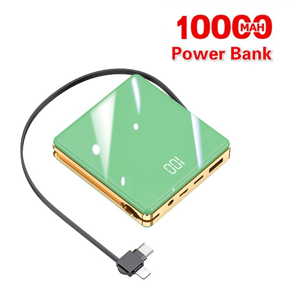 Mini powerbank 10000 mah externe batterij led-verlichting draagbare reis powerbank snel opladen back-up powerbank met kabels