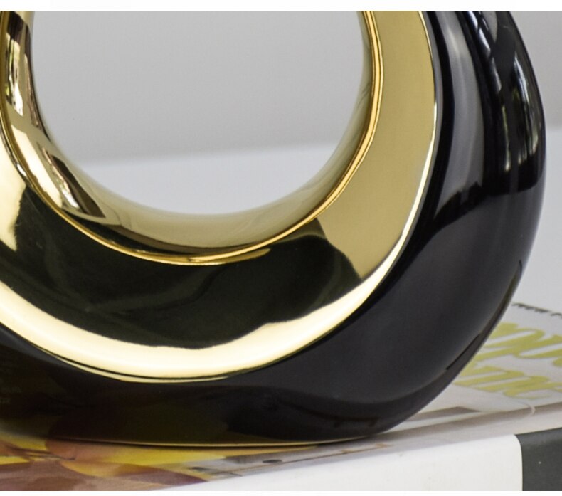 Modern Ceramic Abstract Black And Gold Silver Figu... Grandado