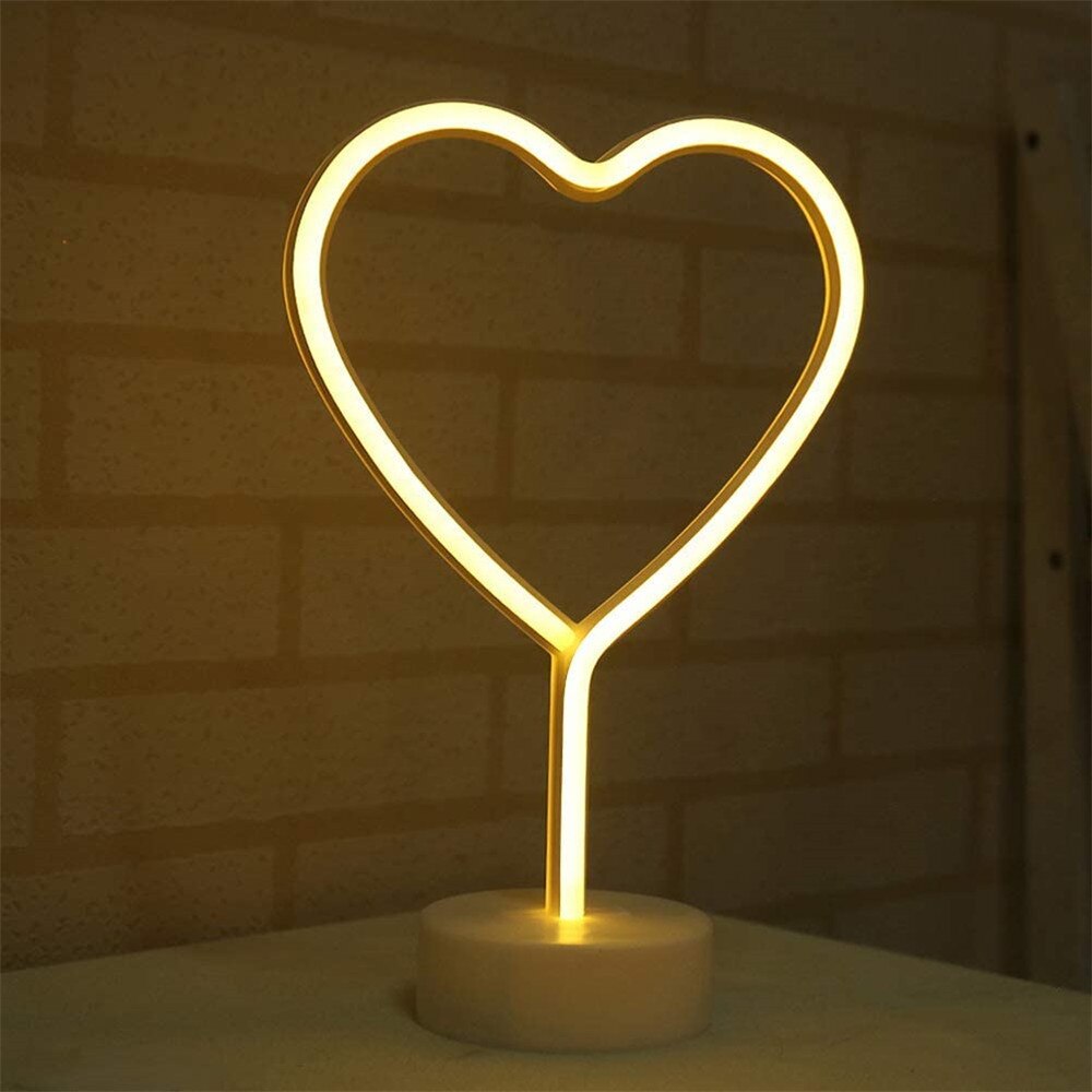 LED Heart Neon Signs Neon Lights Heart Lamps Room Decor Battery/USB Powered with Base for Children's Room Bedroom Wedding Decora