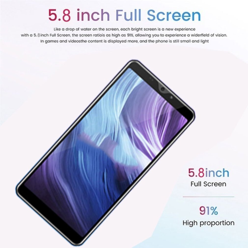 Z6 Pro Smartphone 5,8 Inch Bildschirm Smartphone 512M + 4G Android Smartphone 3D Glas Überzogene Zurück Abdeckung Blau