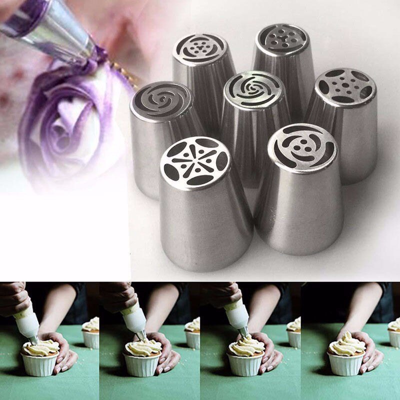 7 Stks/set Rvs Russische Tulp Icing Piping Nozzle Gebak Decoratie Cake Decorating Gereedschap Rose Keuken Koken Tool