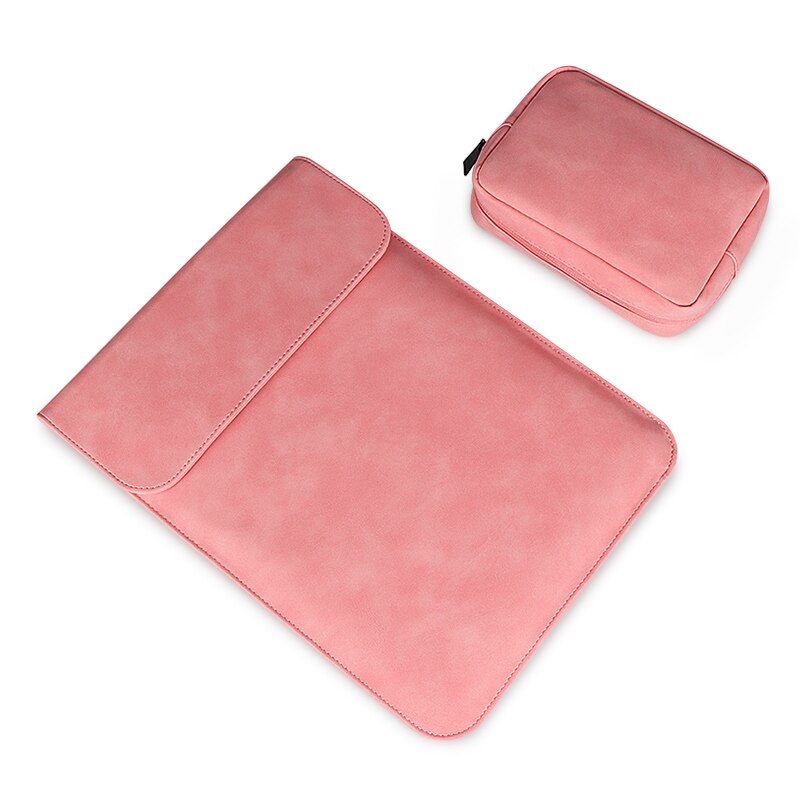 Weiche PU Leder Tasche Laptop Sleeve Für Macbook Air Pro 11 12 13,3 14 15 zoll Notebook Tablet Fall Abdeckung für Xiaomi Asus Frauen Männer: pink-Set / 14-15 inch