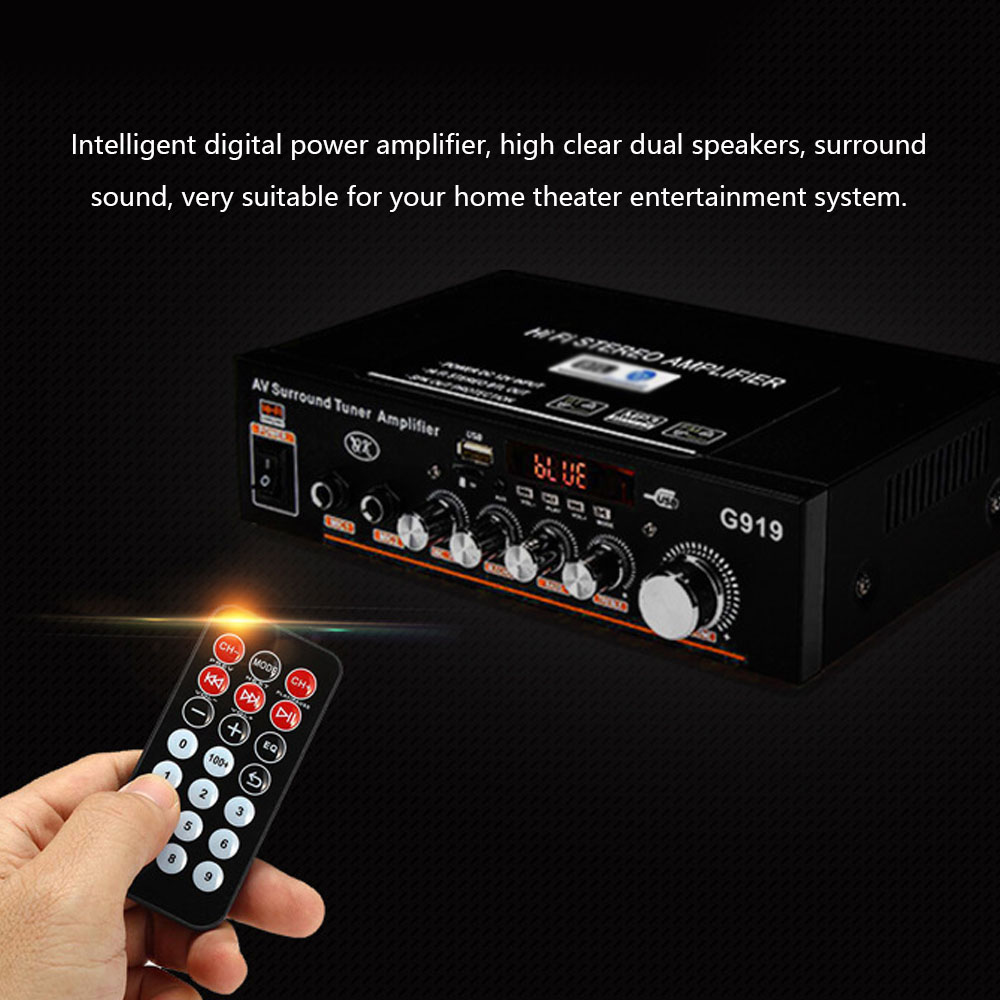 2 Channel Stereo Audio Amplifier BT Dual Channel Power Amplifier FM Radio Receiver with TF Card/USB/Aux Input Remote Control