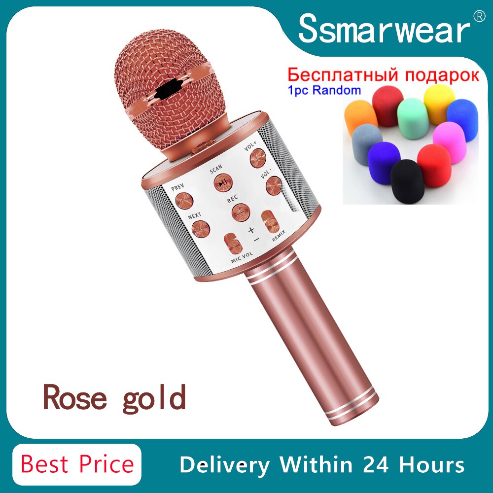 WS858 Bluetooth Karaoke Wireless Microphone Portable Karaoke Machine Handheld Mic Speaker Home Party SING For Kids Toys YouTuber: Rose Gold hat