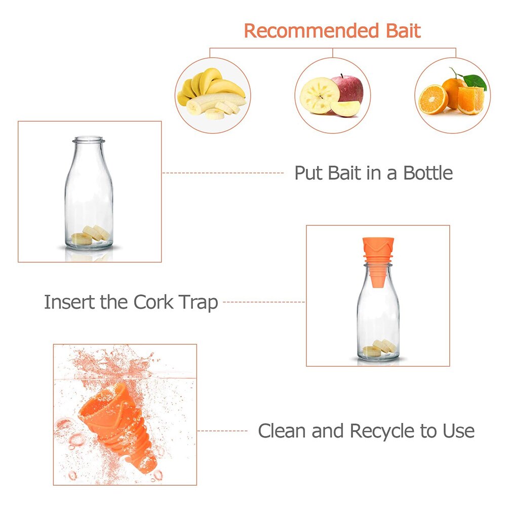 4/6/8Pcs Outdoor Indoor Kithchen Silicone Reusable Fruit Fly Traps Catcher Tool simply add some baits to the bottle trapping