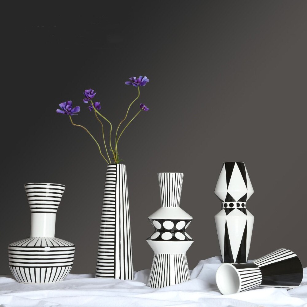 Vase géométrique en céramique noir et blanc, bouteille style scandinave moderne, décoration pour la maison, bureau, salon, de pendaison de crémaillère