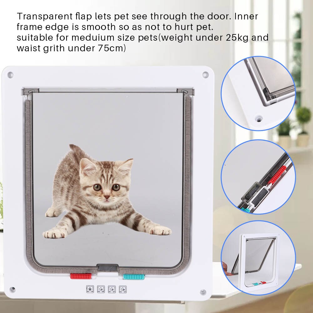 Flap door for cat dogs 4-way with key lock Waterproof pet doors screen ABS controllable acrylic switch Pet door