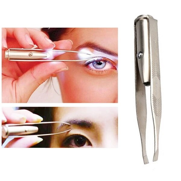 1 PC de LED de acero inoxidable Clip para ceja pinzas pelo eliminación iluminación LED pestañas Clip herramientas de maquillaje Facial cabello cejas pestañas