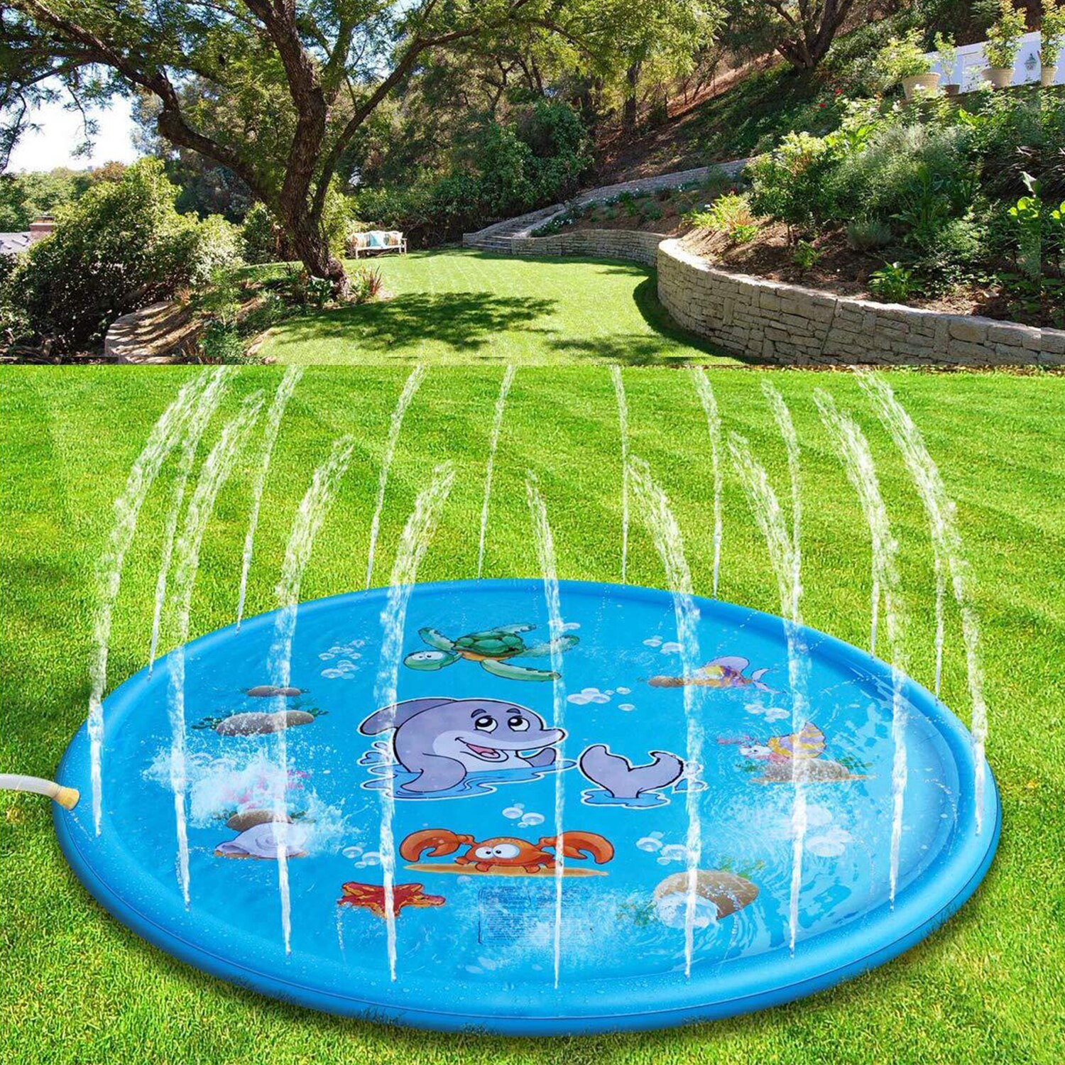 Tapis gonflable de jeu d'éclaboussure de modèle Animal de coussin d'éclaboussure de 68 pouces pour des jouets extérieurs d'arroseur d'eau de piscine de partie d'enfants