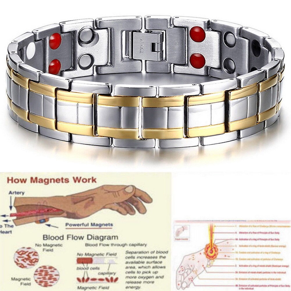 Sicher Gesundheit Pflege Valentinstag Schmerzen Linderung Männer Armbinde Sicherheit Schließe Magnetische Elegante Edelstahl