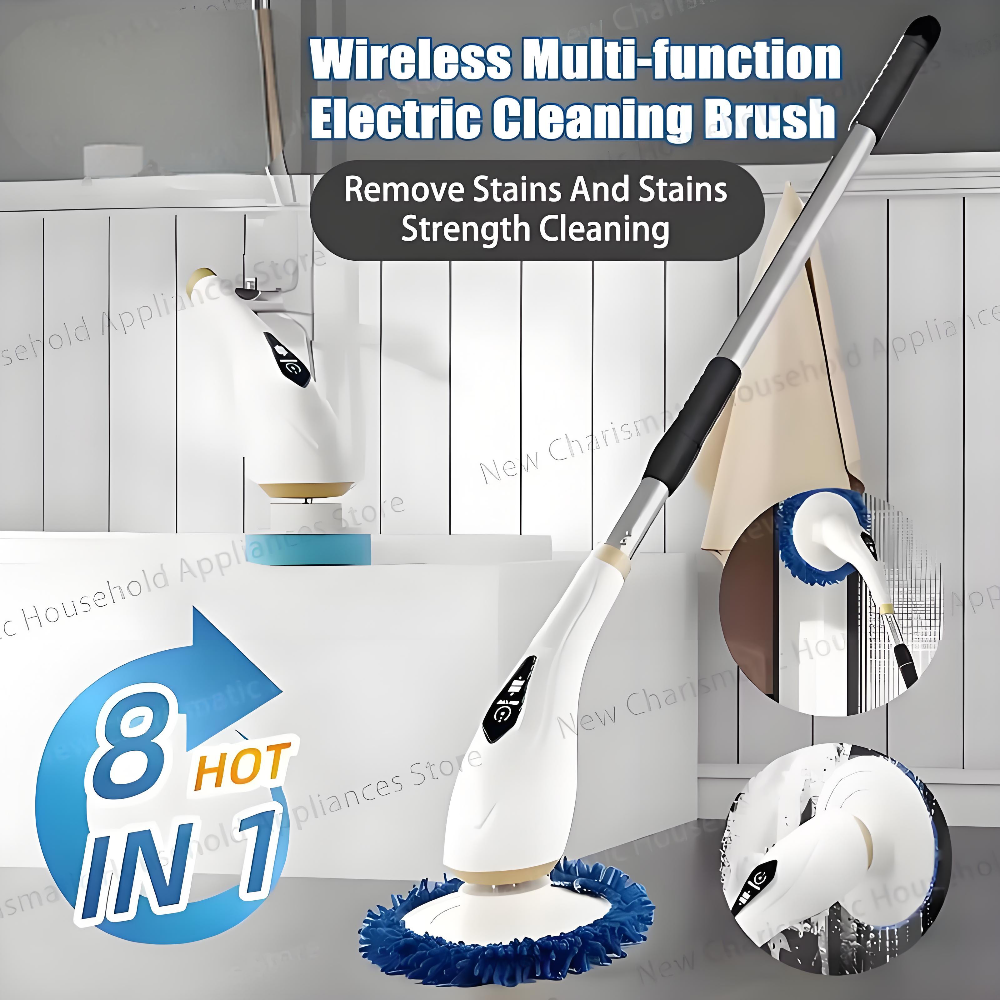 8-in-1 elektrische reinigingsborstel Draadloze telescopische handheld huishoudelijke keuken Vloer Badkamer 8 koppen schone scrubber