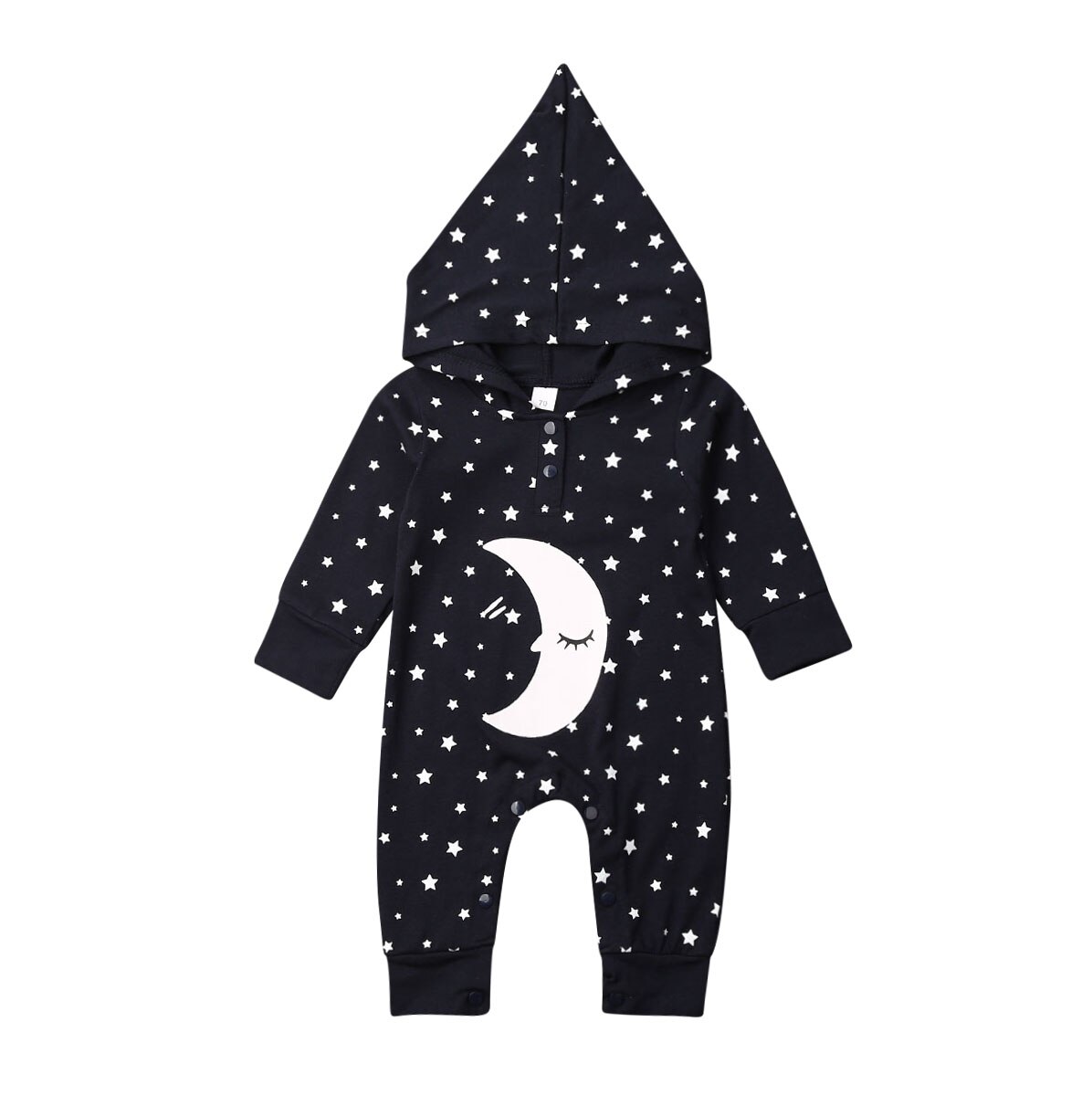 Baby Spring Autumn Clothing Toddler Baby Girls Boy Stars Moon Hooded Jumpsuit Long Sleeve Romper Winter Warm Clothes: Dark Blue / 6M